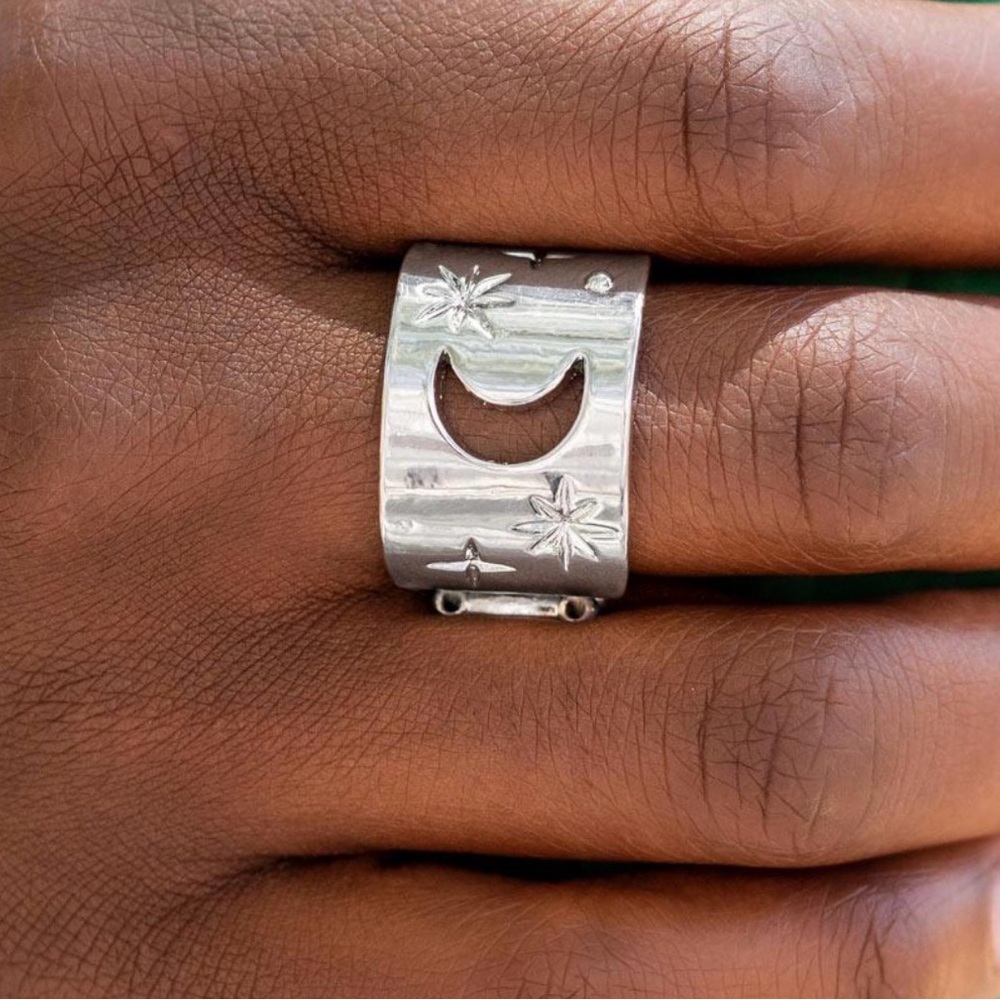 Celestial Crescent Silver Statement Ring